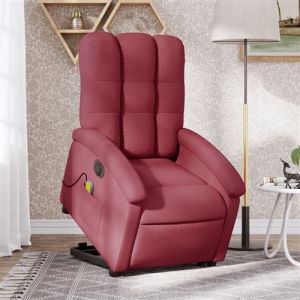 VidaXL Fauteuil Inclinable de Massage Électrique, Chaise de Relaxation avec Dossier et Repose-pied Réglables, Siège de Salon, Moderne, Rouge Bordeaux Tissu