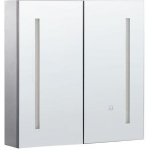 Beliani Armoire de Toilette 60 x 60 cm 2 Portes avec LED et Miroirs et Rangements Noir Chabunco