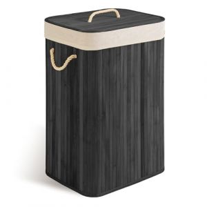 Massido Panier à linge, avec couvercle, 72 l, en bambou, noir, 61 x 42 x 32 cm
