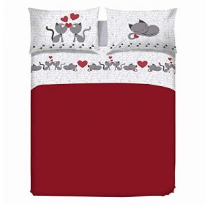 PENSIERI DELICATI Parure de lit 2 Places 100% Coton, 180x200 avec Drap Inférieur, Drap supérieur et 2 taies d'oreiller, Made in Italy, Chatons Gris Fantaisie