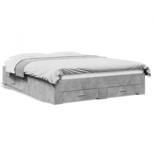 VidaXL Cadre de lit à tiroirs gris béton 160x200 cm bois d'ingénierie, lit, lit de rangement, cadre de lit double, lit double