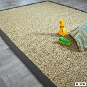 Décoweb Tapis Jonc de mer Varana panama ganse coton anthracite (160x230 cm)