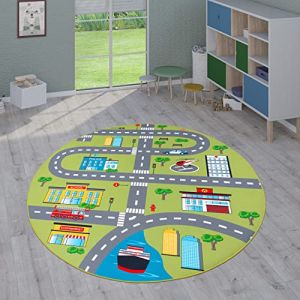 Paco Home - Tapis Enfant, Tapis Poils Ras Chambre Enfant Différents Designs Tapis Jeu Coloré 200 cm rond, Vert 3