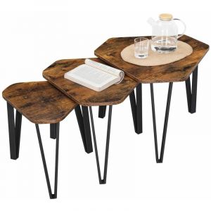 Songmics VASAGLE Lot de 3 Tables basses gigognes, Bouts de canapé, Structure en Acier, Style Industriel, Marron et Noir - LNT14BX