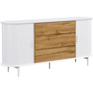 Buffet avec 2 portes coulissantes et 3 tiroirs en mdf - Blanc et naturel - velurani