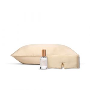 Emily's Pillow - Pack Sérénité - Taie d'oreiller, Masque de Nuit Bandeau en Soie et Brume d’Oreiller - Champagne - 51x76 cm