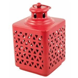 Ruedelafete Lanterne en m&eacute;tal 17cm carr&eacute; avec crochet, Rouge