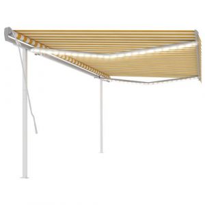 VidaXL Auvent manuel r&eacute;tractable avec led 5x3 m Jaune et blanc Jaune et blanc