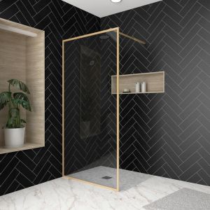 Aurlane Paroi de douche 100x200 cm - Cadre et bras aluminium Or Brossé - GOLDY CONTOURING