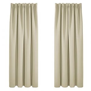 Lot de 2 Rideaux Occultants Isolants Thermiques avec Galon Fronceur, Grande Taille, 140x175 cm, Beige Foncé - Beige Foncé - Deconovo