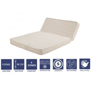 Literie Julien Matelas Ferme Pour tous BZ 120x190 x 10 cm avec Latex Naturel sur Face Hiver Découpe ise 60 cm 5 zones de Confort