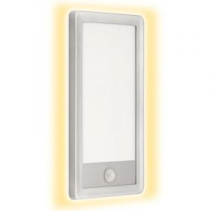 Telefunken Applique murale extérieure à LED avec détecteur de mouvement et capteur crépusculaire Effet Backlight 16 W 2000 lm IP44 Blanc argenté 280 x 150 x 45 mm
