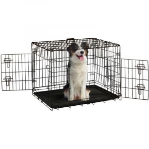 Idmarket Cage de transport pour chien taille l/xl 117 x 75 x 81 cm caisse pliante avec poignée et plateau - Noir