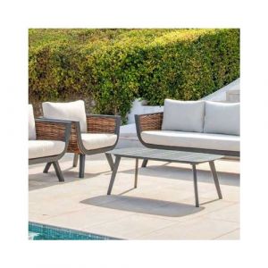 Luna Salon de jardin sofa en aluminium et résine tressée Sudan blanc et beige clair