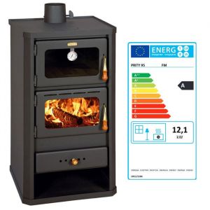 Poêle à bois avec four PRITY FM – 121 kW Noir Graphite Classe A Four avec Thermomètre Intégré