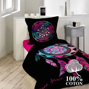 Housse de couette enfant 140x200 cm 100% coton + 1 taie d'oreiller Porte bonheur