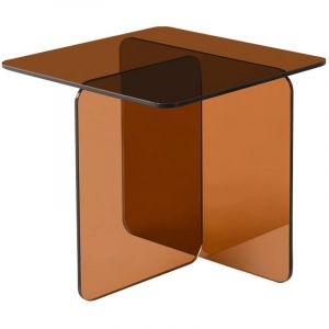 Table basse carr&eacute;e en verre tremp&eacute; 50cm ambre - Glintz