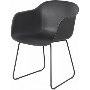 Muuto Petit Fauteuil - FIBER ARMCHAIR pi&egrave;tement traineau Coque fibres de bois et plastique, Pi&egrave;tement acier finition &eacute;poxy L 51cm x P 58cm x H 76,5cm, Assi