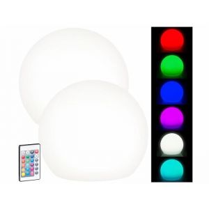 Lunartec 2 boules lumineuses &agrave; LED solaires t&eacute;l&eacute;command&eacute;es RVBB / 60 lm / IP67 / &Oslash; 30 cm