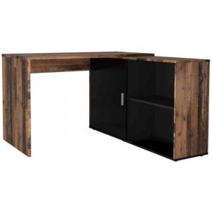 Image de Terre de Nuit Bureau d'angle 1 porte coulissante et niches de rangement en bois old style foncé et noir - BU13033-4 - Noir