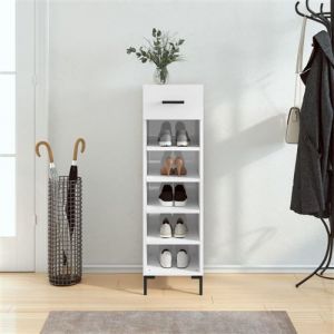 Image de VidaXL Armoire &agrave; Chaussures, &Eacute;tag&egrave;re &agrave; Chaussures avec Tiroir et Pieds, Meuble &agrave; Chaussures avec 5 Compartiments Salon, Blanc Brillant Bois Ing&eacute;nierie