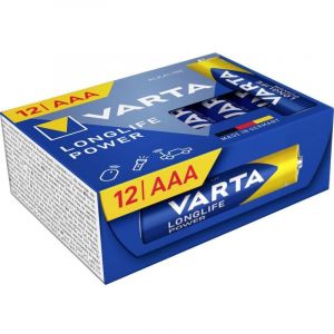 Varta Piles AAA, lot de 12, Longlife Power, Alcalines, 1,5V, Cube, emballage recyclé à 90%, adaptées aux jouets, souris sans fil, lampes de poche, Made in Germany