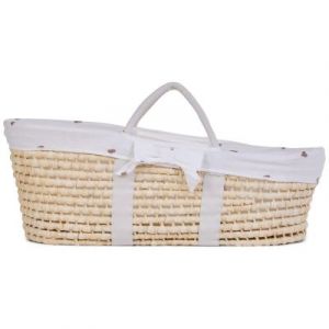 Childhome Couffin Osier pour bebe, Panier Moise en Feuille de Maïs, Matelas Inclu, Avec Poignées, Habillage Jersey Hearts