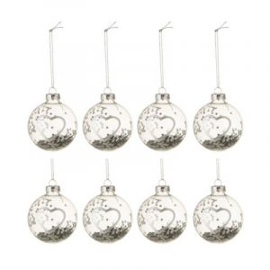 Image de Lot de 8 Boules de Noël Design "Coeur" 6cm Argent Prix