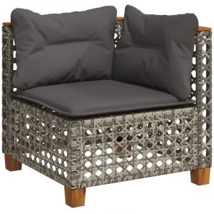 VidaXL Canapé d angle de jardin avec coussins gris résine tressée