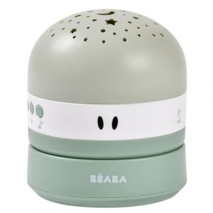 Beaba Veilleuse Bébé avec Ciel Étoilé 3 Couleurs, 9 Sons Relaxants (4 Nature, 4 Berceuses,1 Bruit Blanc), Détecteur de Pleurs, Autonomie 100h, Recharge USB, Transportable, Pixie Projector, Vert Sauge