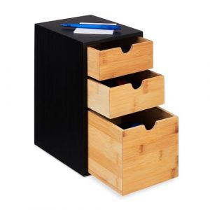 Relaxdays Organiseur à Compartiments, Bambou, 3 tiroirs, HxLxP: 28x17x21,5 cm, Rangement de Bureau, Nature - Noir