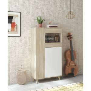 Vitrine Daceved, Vitrine moderne à 3 portes, Buffet pour salon ou salon, Buffet haut avec étagères, 77x33h142 cm, Chêne et Blanc - Dmora