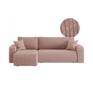 Loungitude Canap&eacute; ALYA d'angle r&eacute;versible et convertible 4 places en velours c&ocirc;tel&eacute; - Rose