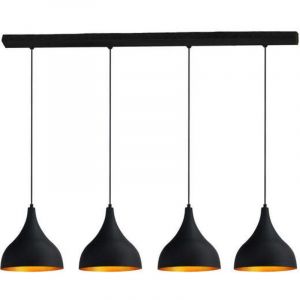 Industrielle Lampe à Suspension Pendentif Quadruple Noire – Lustre Vintage E27 Ø26 cm pour Salon, Chambre ou Salle à Manger