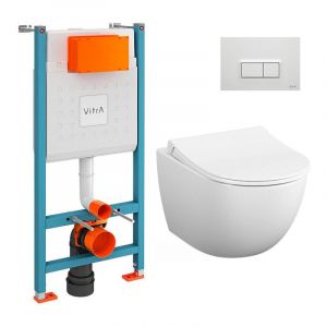 vitra Pack WC Bâti-support V-Fix Core + Cuvette Sento sans bride + Abattant SoftClose + Plaque, Blanc Brillant (V-FixSento-1)