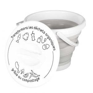 Je Cherche une Idée ME0015, Seau à Compost Pliable Avec Anse Et Couvercle, Capacité de 5 litres, design pliable et compact, Anse ergonomique, Couvercle illustré, Facilité de nettoyage