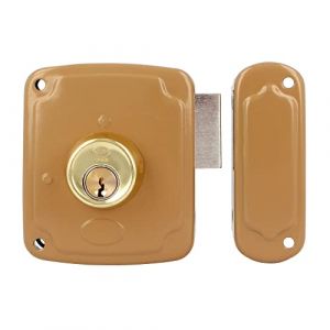 Amig - Verrou de sécurité avec levier de fermeture et languette pour portes en bois Mod. 72 PU / 80 x 95 mm/Loquet avec cylindre rond/acier doré