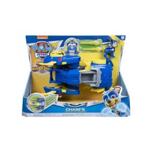 Coffret pat patrouille chase et sa voiture de police transformable - véhicule de luxe mighty pups - set figurine et véhicule + 1 carte tigre