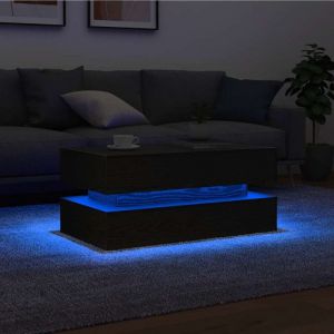 Table basse - Ch&ecirc;ne noir - 90x50x40 cm - Lumi&egrave;res LED RVB - Design contemporain