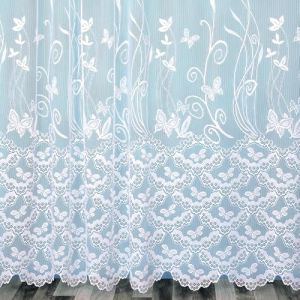 Home maison Homemaison - Panneau Droit Papillons et Feuillages en Dentelle Modulable avec Ruban Fronceur - Polyester - Voilages Fen&ecirc;tre, Baie Vitr&eacute;e - 175 x 180 cm - Blanc