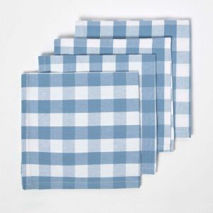 Homescapes - Lot de 4 serviettes de table à grands carreaux vichy en coton, Bleu - Bleu