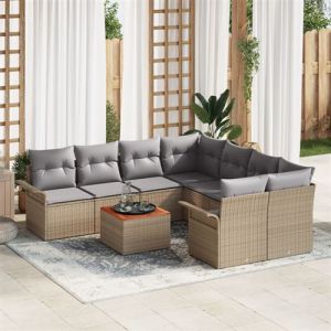 VidaXL Ensemble de canap&eacute; de jardin 9 pi&egrave;ces avec coussins beige poly rattan acacia