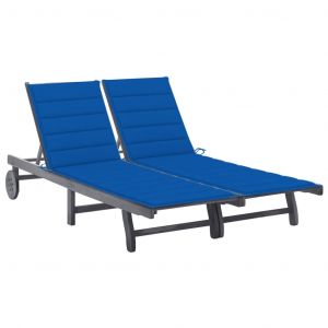 VidaXL Chaise longue de jardin 2 places avec coussin Gris Acacia Bleu royal