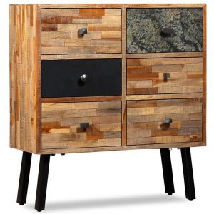 Image de Buffet bahut armoire console meuble de rangement latérale avec 6 tiroirs teck m if de récupération 4402111