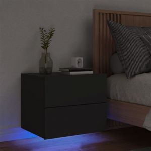 VidaXL Table De Chevet Murale Avec Lumi&egrave;res Led Noir