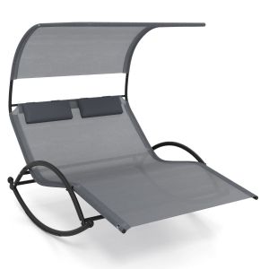 Coast Outdoor Lounger Double Swing - 182x137x165 cm - Gris - Chaise longue deux places avec auvent et structure en métal