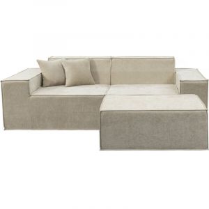 Habitat et Jardin Canap&eacute; droit modulable avec ottoman en tissu textur&eacute; "Lusso" - 3 places - Beige