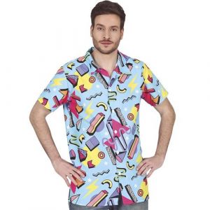 Fiesta guirca Chemise bariol&eacute;e bleu ann&eacute;es 80 homme 16401