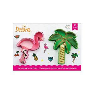 Decora 0255071 KIT 2 EMPORTE-PIÈCES en Plastique Flamant Rose ET Palmier, Verde E Rosa