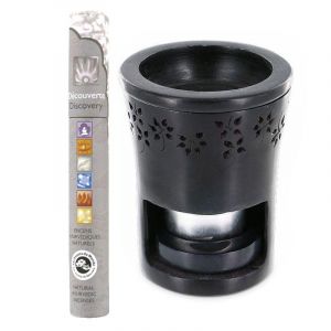 Les encens du monde Brûle-parfum en pierre noire + 14 bâtonnets d'encens ayurvédique